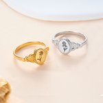 Personalized Engraved Birth Flower Signet Ring  Dainty Jewelry Anniversary Christmas Birthday Gift for Her