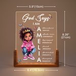 Personalisierte Cartoon schwarzes Mädchen Bibel Vers Name Acryl LED Nachtlicht mit hölzernen Basis Zimmer Dekor Baby Dusche Geburtstag Geschenk für Mädchen