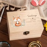 Caja de madera personalizada con animales de dibujos animados nombre e información de nacimiento regalo de cumpleaños para recién nacidos