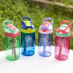 Bouteille d'eau 475 ml personnalisée multicolore avec paille pour enfants Accessoires d'extérieur pour la rentrée scolaire Cadeau pour enfants
