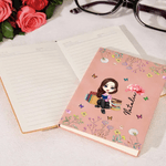 Personalised Book Cartoon Reading Character A5 A6 PU Leather Notebook with Name and Birth Flower Birthday Gift for Bookworms
