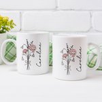 Personalized Birth Flower Bouquet 11 oz 15 oz Ceramic Coffee Mug with Name Daily Use Birthday Christmas Gift for Family Friend