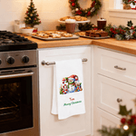 Personalized Christmas Elf Tree Snowman House Initial Waffle Tea Towel with Text Kitchen Decor Christmas Gift for Family Friends