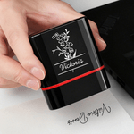 Tampon de signature portable personnalisé avec nom et fleur de naissance Cadeau d'anniversaire pour les amis et la famille