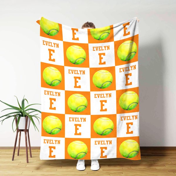 Personalised Badminton Volleyball Sport Check Soft Throw Blanket with Name and Number Home Decor Game Day Birthday Gift for Sport Lovers