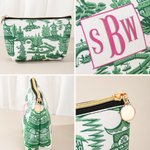 Personalized Chinoiserie Pagoda Makeup Bag with Monogram Mahjongg Accessory Christmas Birthday Gift for Women Mahjong Lovers
