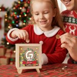 Personalized Cute Animal Christmas Wreath Wood Clear Money Box Piggy Bank with Name and Initial Desk Decor Christmas Gift for Kids