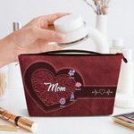 Personalized Retro Heart Design 1-12 Birth Flowers Portable Makeup Bag with Name and Title Birthday Anniversary Christmas Gift for Mom Grandma