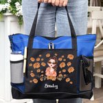 Personalized Birth Flower Cartoon Character Large Oxford Tote Bag with Mesh Pocket and Name Travel Birthday Gift for Women