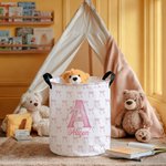 Personalised Coquette Bow Initial Name Laundry Basket with Handle Large Waterproof Storage Basket Nursery Decor Birthday Gift for Baby Girl