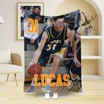 Personalized Sports Photo Soft Throw Blanket with Sports Number and Name Home Decor Birthday Gift for Sports Fans