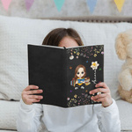 Personalised Book Cartoon Reading Character A5 A6 PU Leather Notebook with Name and Birth Flower Birthday Gift for Bookworms