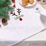 Personalised Embroidered Christmas Reindeer Waffle Tea Towel with Name Kitchen Decor Christmas Gift for Family Friend