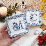 Personalized Toile De Jouy Snowman Santa Claus Nutcracker Ceramic Trinket Jewelry Dish with Name Daily Use Christmas Gift for Women