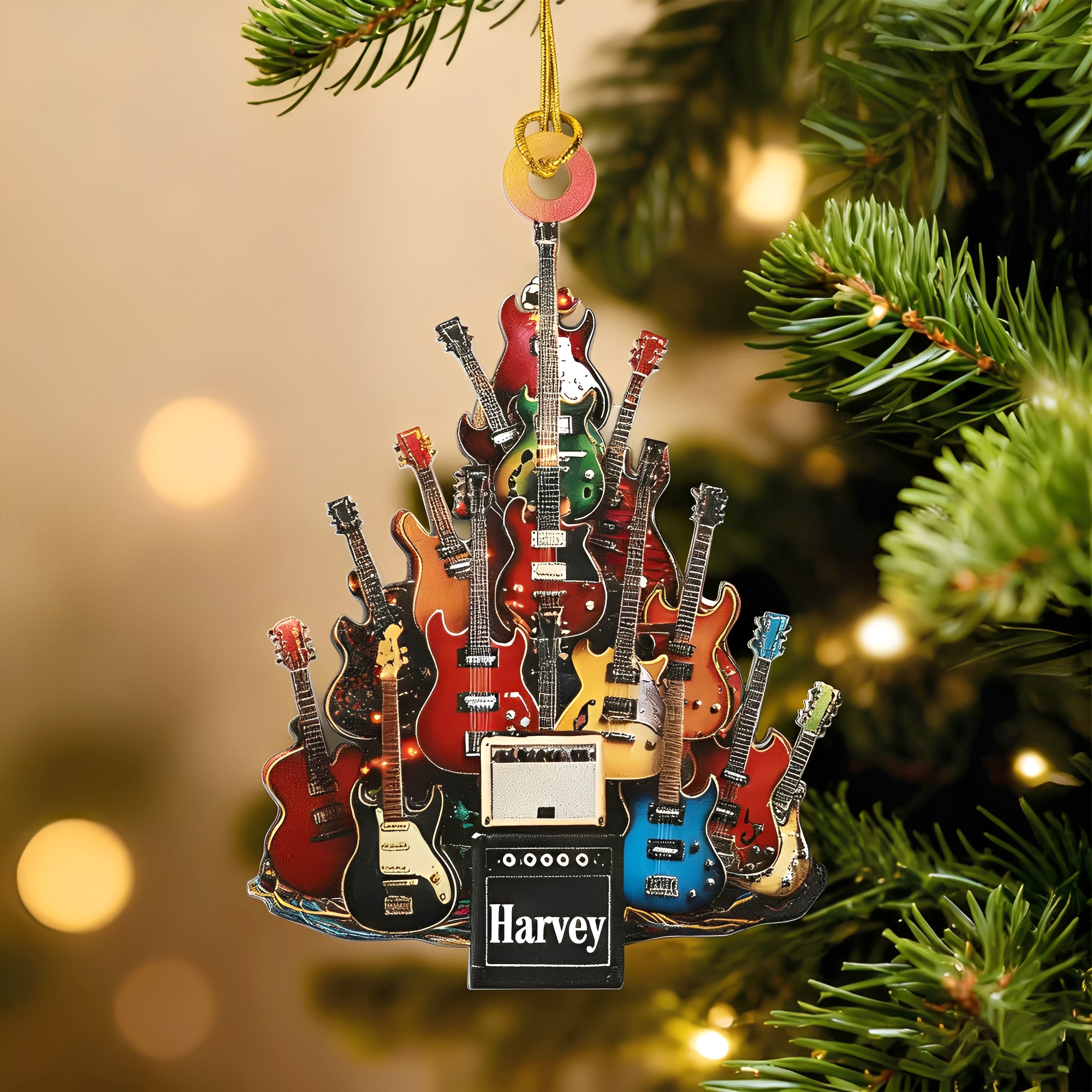 Ornement de Noël personnalisé en 2D avec nom Guitare électrique plate Cadeau de Noël pour les guitaristes Amoureux de la musique