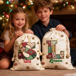 Sacco di tela personalizzato con iniziale e nome design natalizio fiocco di neve bomboniere per vigilia di Natale regalo per bambini