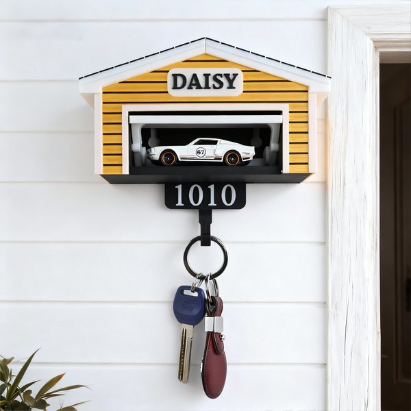 Porte-clés personnalisé avec nom pour la maison, la voiture et le garage Cadeau de pendaison de crémaillère et d'anniversaire pour les amoureux de la voiture