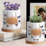 Personalized Grandma's Butterfly Kisses Ceramic Succulent Planter Pot with 1-10 Names and Bamboo Tray Christmas Birthday Gift for Grandma