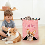 Personalised 3D Cartoon Dog Laundry Storage Basket with Name and Handle Nursery Decor Birthday Gift for Dog Lovers