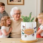 Personalized Grandma's Butterfly Kisses Ceramic Succulent Planter Pot with 1-10 Names and Bamboo Tray Christmas Birthday Gift for Grandma