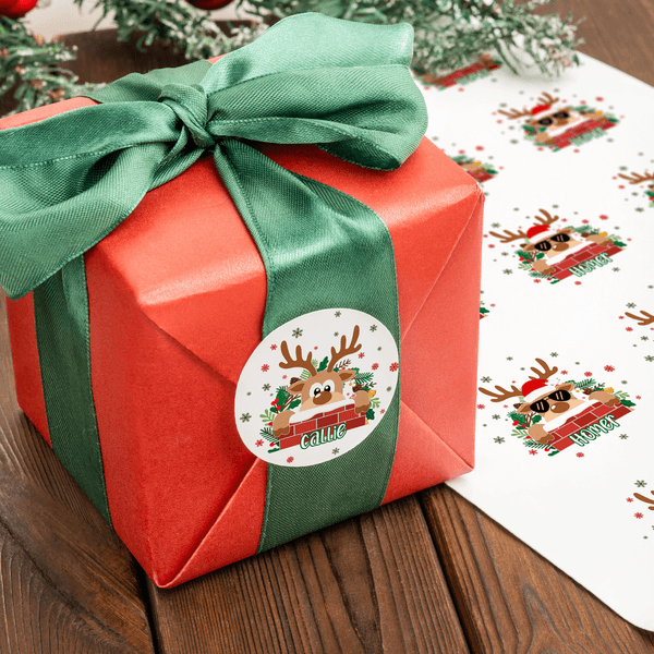 Personalized Cute Christmas Elk Waterproof Stickers Labels with Name Gift Decor Christmas Festival Party Favors for Family Friends