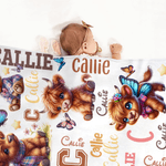 Personalized Floral Highland Cow Butterfly Star Soft Throw Blanket with Name and Initial Home Decor Baby Shower Birthday Gift for Kids Babies