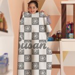 Personalized Birth Flower Checkerboard Pattern Soft Throw Blanket Home Decor Christmas Birthday Gift for Women Kids