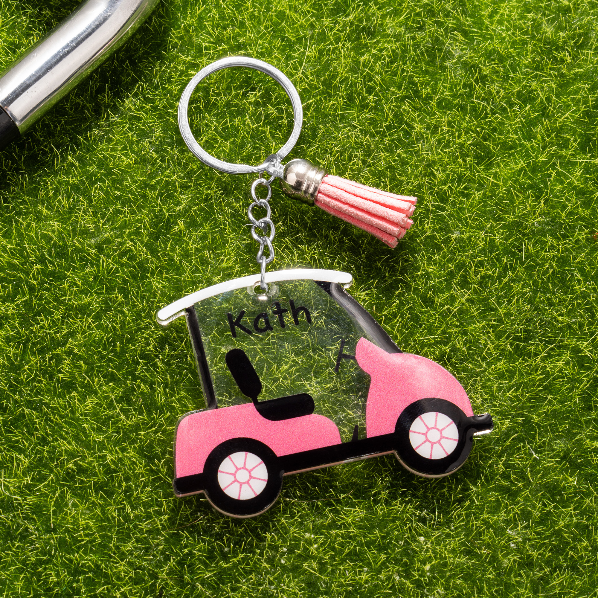 Personalizzato multicolore Golf Car Tassel Acrylic Keychain con nome Natale Compleanno regalo per gli amanti del golf