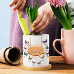 Personalized Grandma's Butterfly Kisses Ceramic Succulent Planter Pot with 1-10 Names and Bamboo Tray Christmas Birthday Gift for Grandma