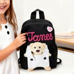 Gepersonaliseerde Weven Bloemen Hart Afneembare Teddybeer Peuter Schooltas met Naam Verjaardag Terug naar School Cadeau voor Kinderen Peuters