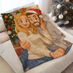 Couverture douce personnalisée avec photo de dessin animé pour la maison Cadeau d'anniversaire de Noël pour les couples, la famille et les amis