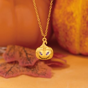 Personalized Pumpkin Birthstone Necklace Dainty Jewelry Birthday Anniversary Halloween Gift for Women