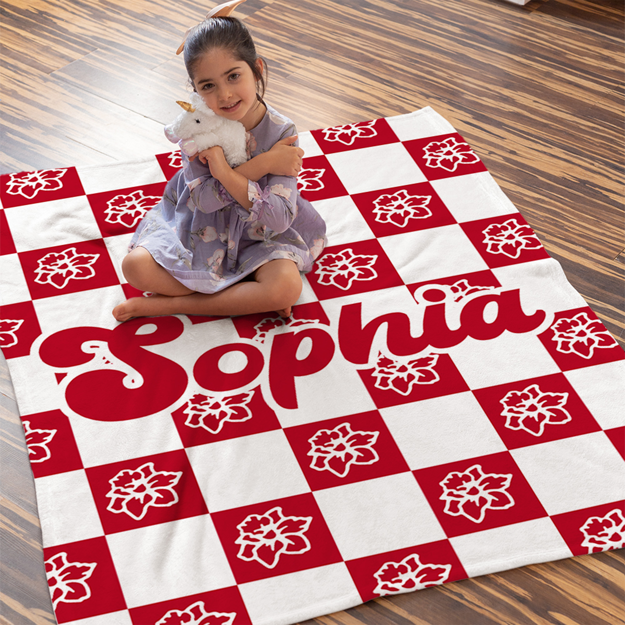 Couverture de naissance personnalisée en forme de damier Décoration de la maison Noël Anniversaire Cadeau pour les femmes Enfants