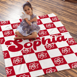Personalized Birth Flower Checkerboard Pattern Soft Throw Blanket Home Decor Christmas Birthday Gift for Women Kids