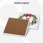 Personalized Christmas Wreath Initial Ceramic Square Coaster with Name Holiday Party Table Decor Christmas Gift for Kids Family