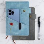 Personalized Birth Flower Name PU Leather A5 Notebook with Storage Pocket and Lined Pages Office Supplies Birthday Gift for Friend Family