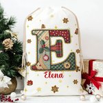 Sacco di tela personalizzato con iniziale e nome design natalizio fiocco di neve bomboniere per vigilia di Natale regalo per bambini
