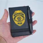 Gepersonaliseerd PU lederen Sheriff ster politie schild wetshandhaving notitieblok met teksten en pen verjaardag afstuderen pensioen Gift voor politieagenten