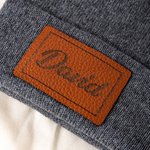 Personalized Multicolour Soft Warm Beanie Hat with Name and PU Leather Patch Daily Accessories Birthday Baby Shower Gift for Baby Toddler