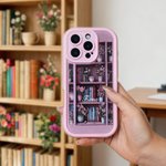 Personalised Pink Bookshelf Floral Shockproof Phone Case with Name for iPhone Birthday Christmas Gift for Book Lover Bookworm