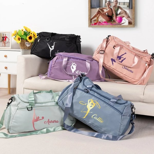 Bolsa de viaje impermeable personalizada con silueta de gimnasia y nombre regalo de cumpleaños para amantes de la gimnasia
