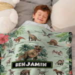 Personalized Floral Jungle Volcano Dinosaur Themed Soft Throw Blanket with Name Christmas Birthday Gift for Kids Dinosaur Lovers