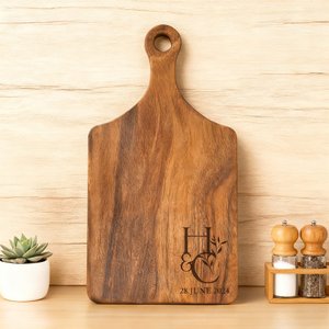 Personalized Engraved Initials Wood Bamboo Reversible Cheese Charcuterie Cutting Board with Grip Made in USA Housewarming Wedding Gift for Couple