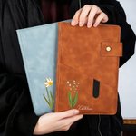 Personalized Birth Flower Name PU Leather A5 Notebook with Storage Pocket and Lined Pages Office Supplies Birthday Gift for Friend Family