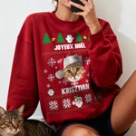Sweat-shirt Multicolore Personnalisé avec 1-2 Photos du Visage de l'Animal et Noms Cadeau de Noël pour les Propriétaires d'Animaux de Compagnie