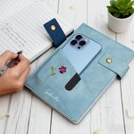 Personalized Birth Flower Name PU Leather A5 Notebook with Storage Pocket and Lined Pages Office Supplies Birthday Gift for Friend Family
