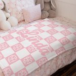 Personalized Birth Flower Checkerboard Pattern Soft Throw Blanket Home Decor Christmas Birthday Gift for Women Kids