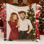 Couverture douce personnalisée avec photo de dessin animé pour la maison Cadeau d'anniversaire de Noël pour les couples, la famille et les amis