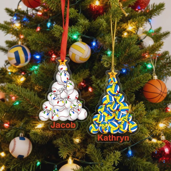 Personalised Baseball Basketball Christmas Tree Ornament with Name Home Decor Christmas Gift for Kid Sports Lover