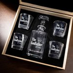 Personalized The Godfather Whiskey Decanter Glass Wooden Storage Box Set with Name Birthday Father's Day Gift for Whiskey Lovers